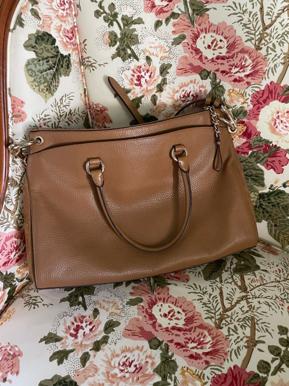 Coach Tan Pebbled Leather and Suede Satchel with Gold Hardware - Picture 2 of 7